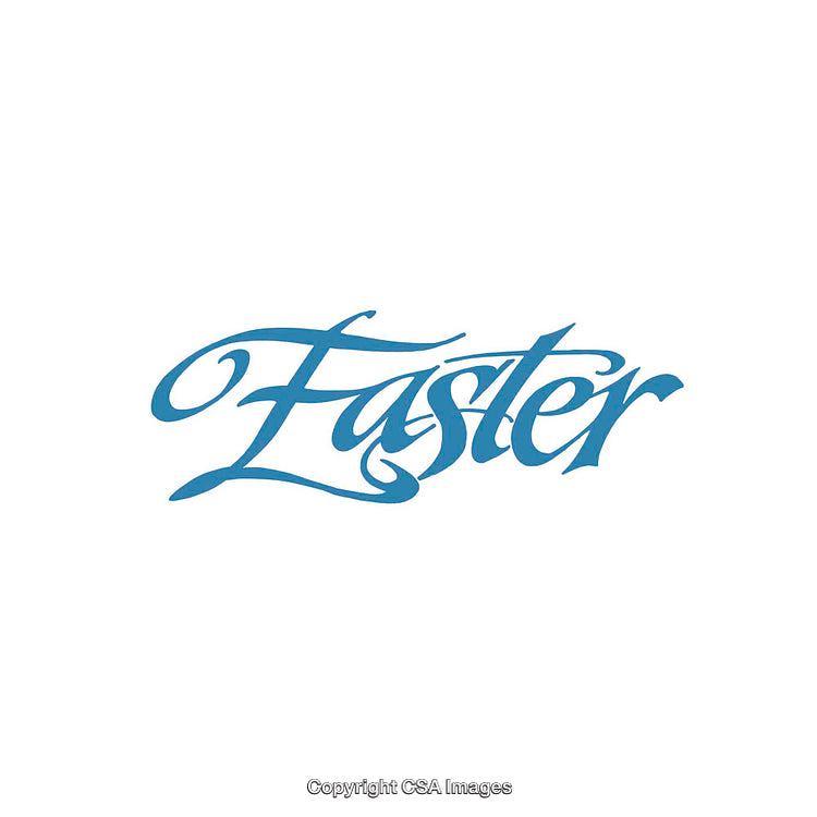 Blue Calligraphy Text 'Faster' on Clean White Background
