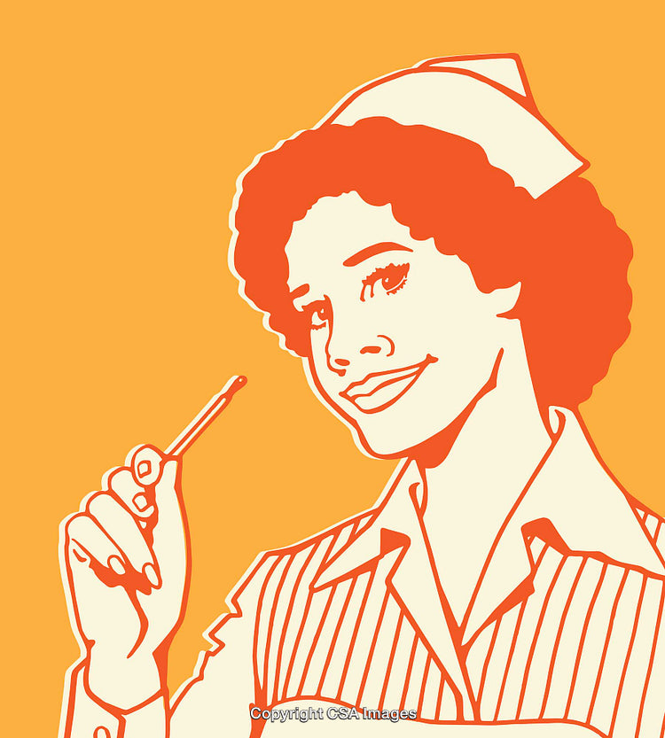Colorful Line Art Illustration of a Friendly Nurse Holding a Thermometer