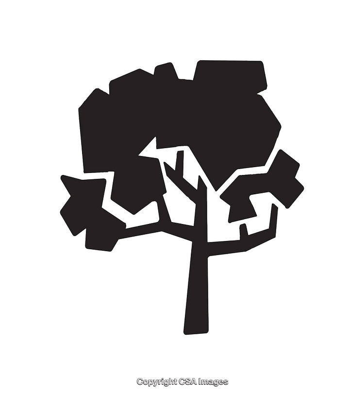 Stylized Black Tree Silhouette With Geometric Patterned Branches