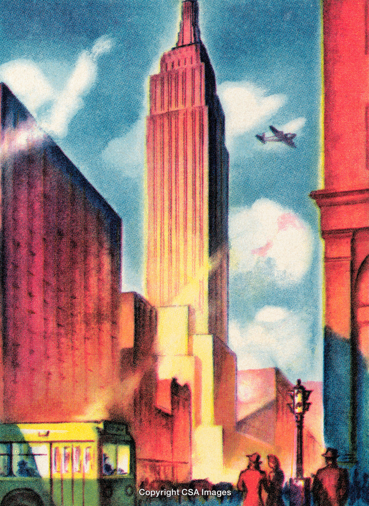 Vintage Urban Illustration With Skyscraper and City Activity