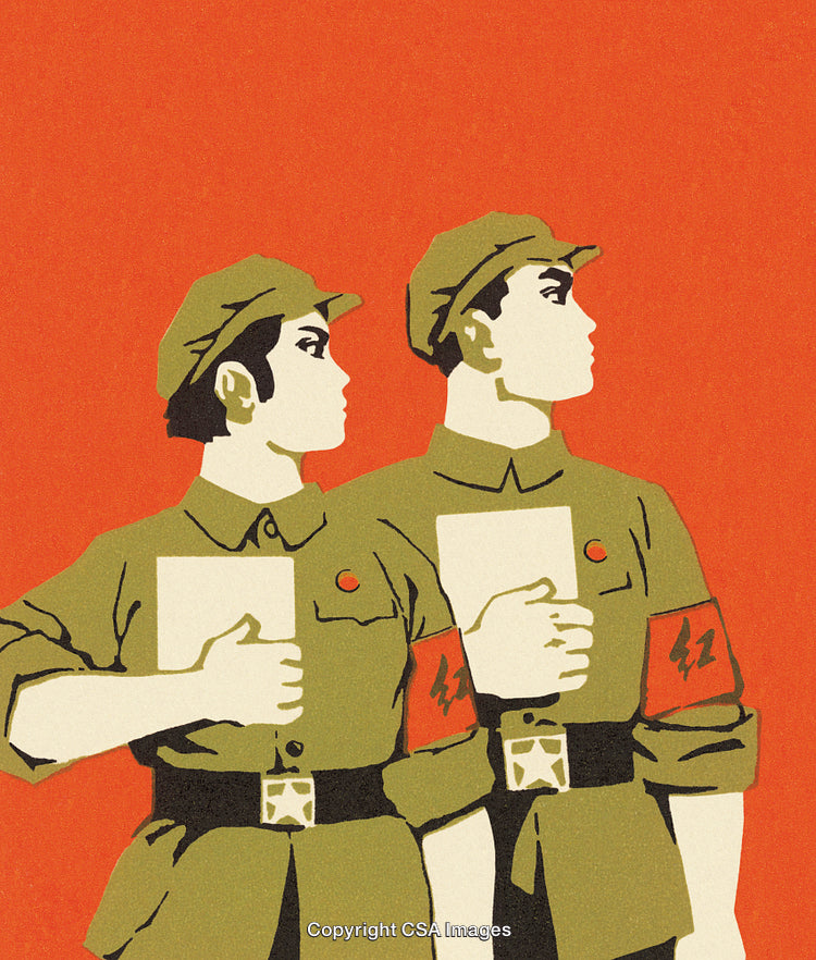 Retro Style Propaganda Poster Depicting Figures with a Patriotic Manner