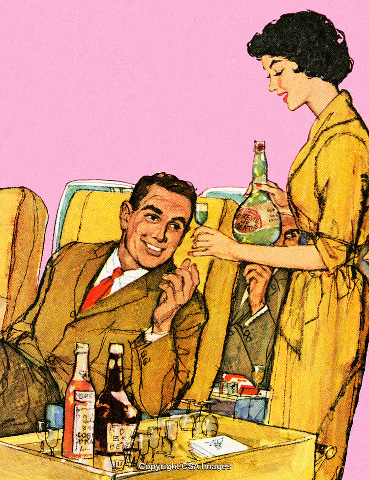 Retro Illustration of Elegantly Dressed People Enjoying Cocktails