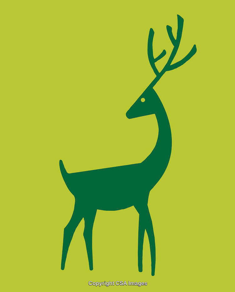 Minimalistic Green Deer Illustration on a Vibrant Lime Green Background