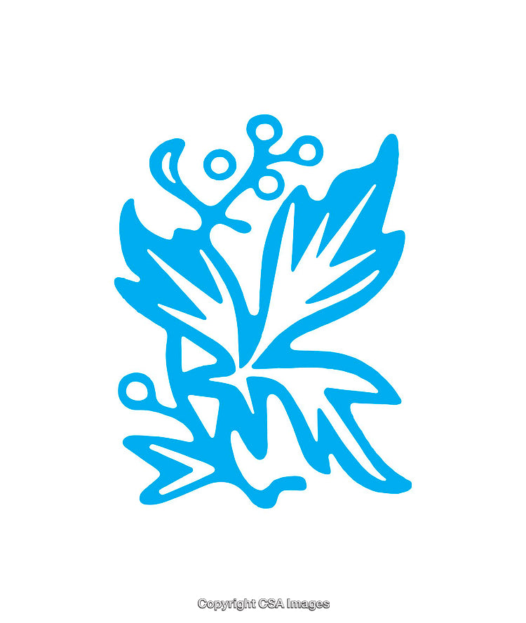 Blue Abstract Floral Icon With Leaves and Berries Design