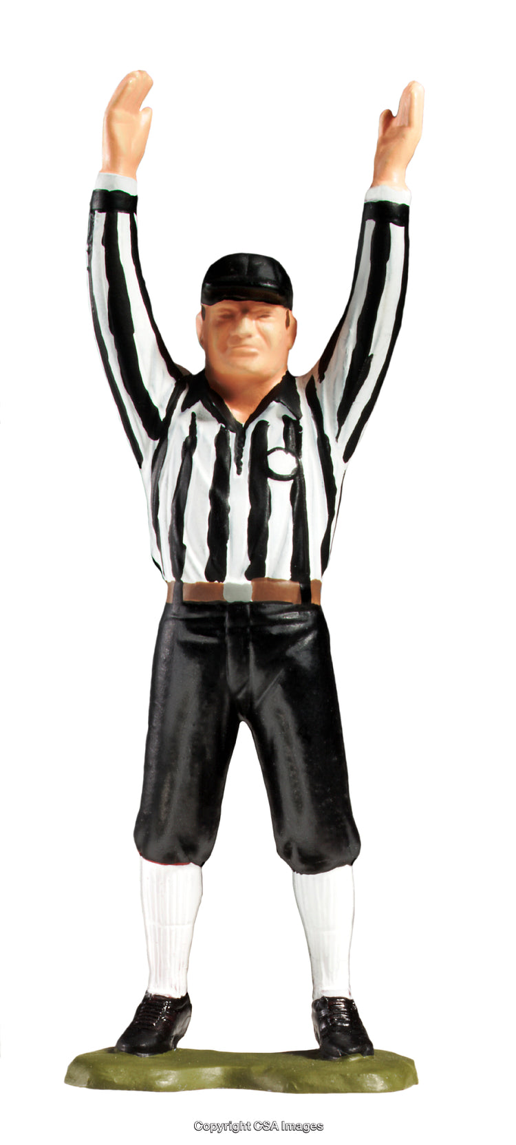 Plastic Football Referee Figure With Arms Raised in Official Victory Signal Pose