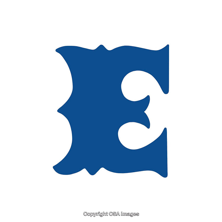 Blue Ornate Capital Letter E on White Background