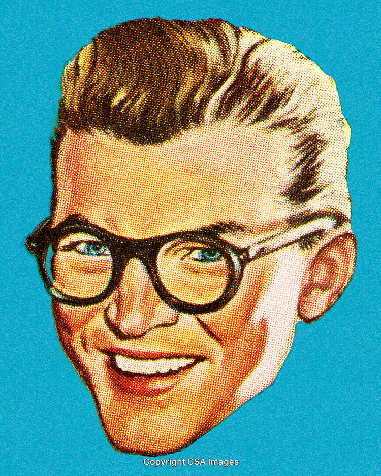 Retro Style Illustration of Smiling Man in Glasses with Blue Background