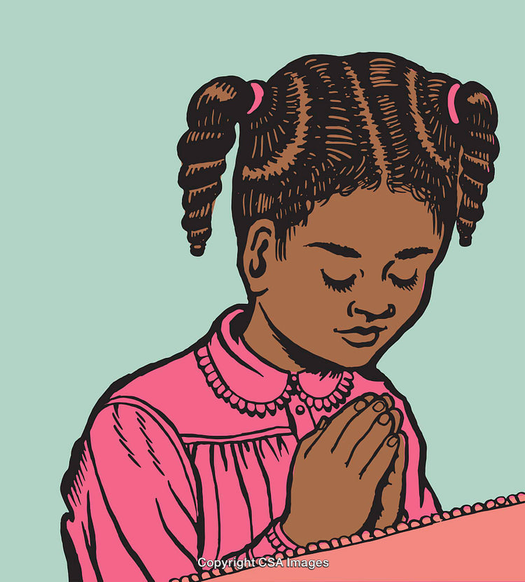 Young Girl Praying with Hands Folded in a Line Art Style