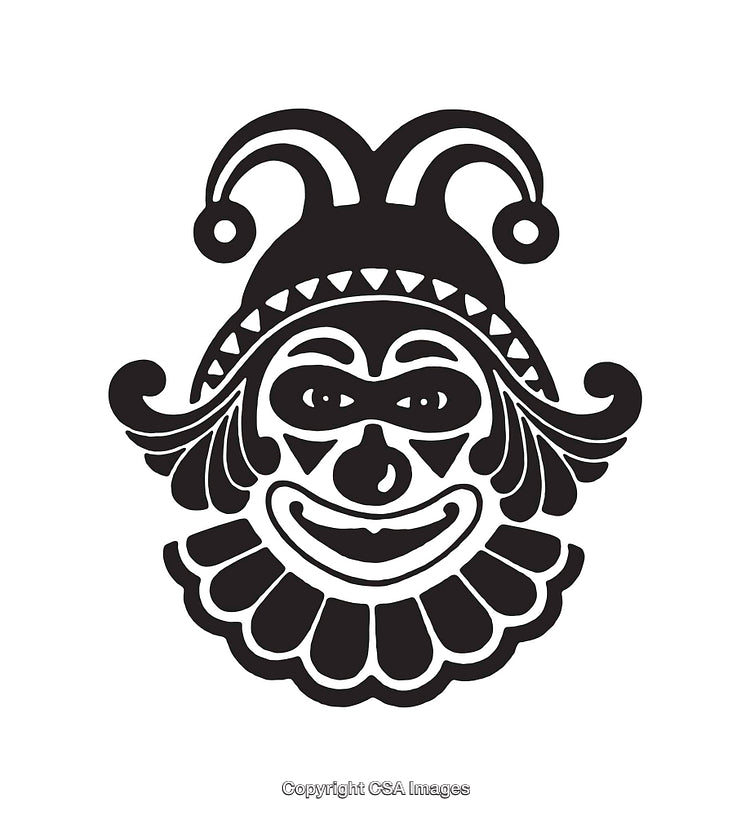 Black and White Joker Illustration with Ornamental Elements