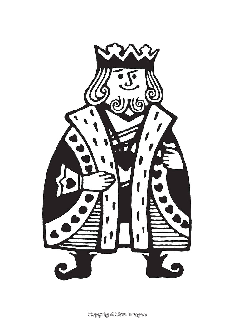 Black and White Line Art Illustration of a King Character