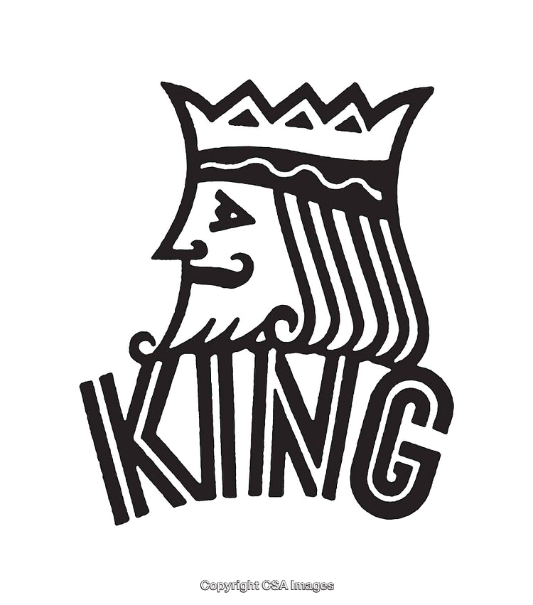 Black and White King Line Art Illustration with Bold Typography