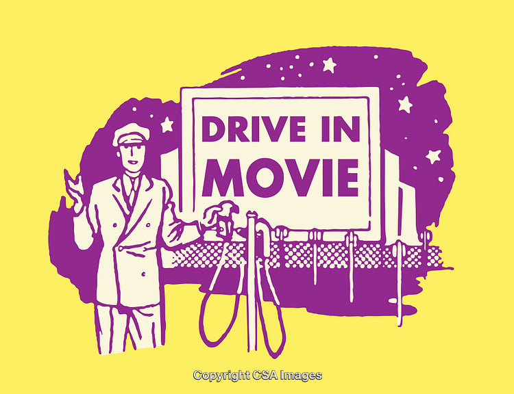 Vintage Drive-In Movie Theater Illustration With Classic Advertising Design