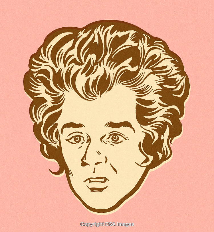 Vintage Pop Art Illustration of a Surprised Face on a Pink Background