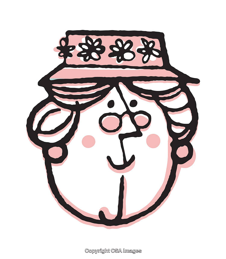 Whimsical Cartoon Illustration of a Lady Wearing a Floral Hat