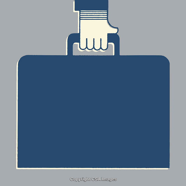 Minimalistic Illustration of a Hand Holding a Blue Briefcase