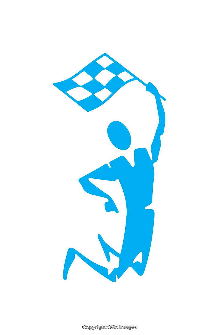 Jumping Figure Holding Checkered Flag in Celebration Silhouette Icon