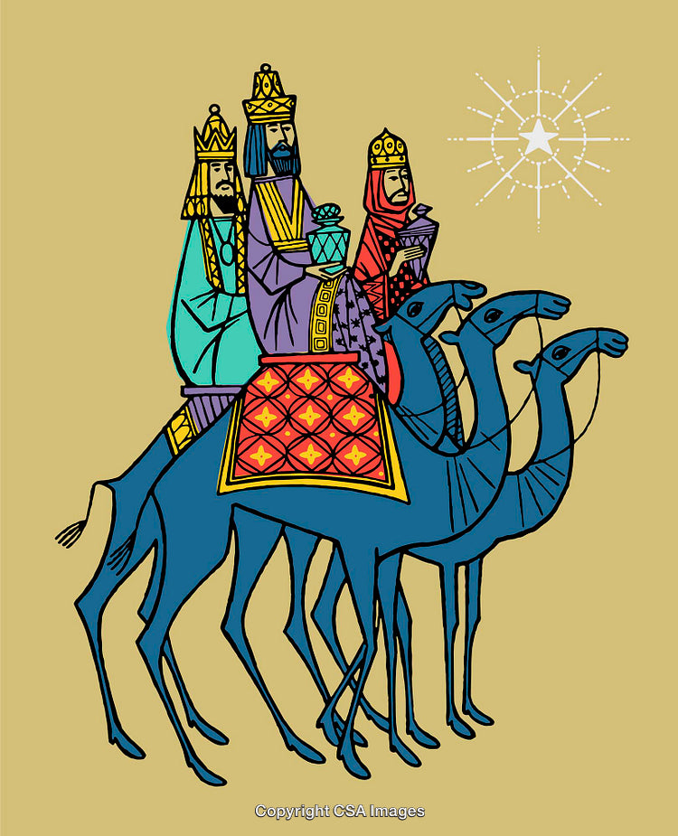Three Wise Men Follow the Star While Riding Camels