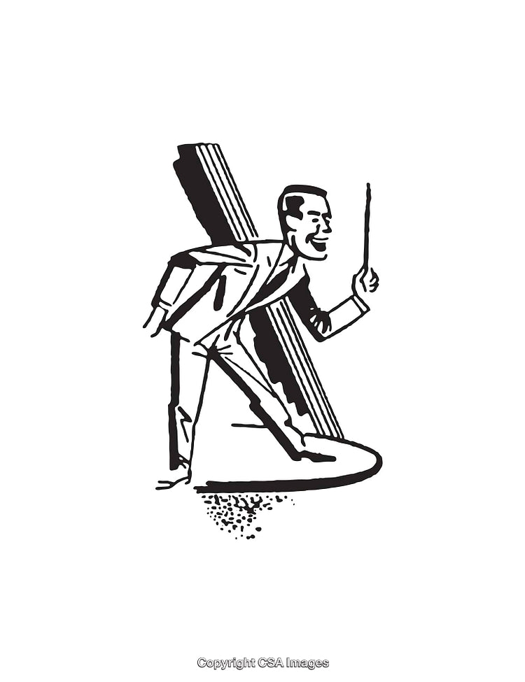 Retro Black and White Drawing of a Man with a Pointer Stick