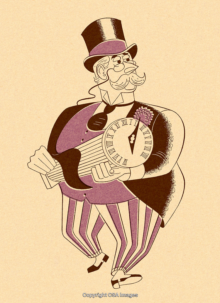 Vintage Illustration of a Gentleman with a Clock and Top Hat