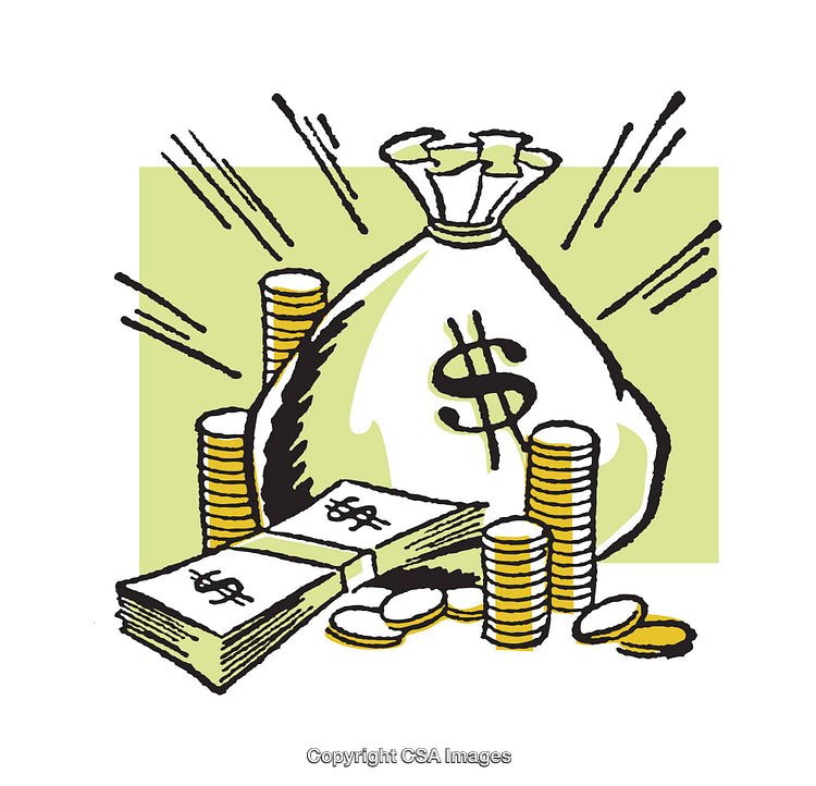 Vibrant Illustration of Money Bag with Coins and Currency Stacks