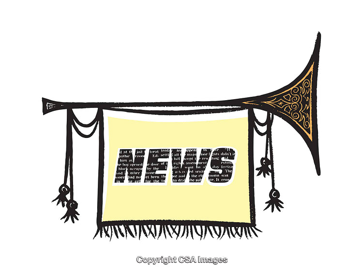Illustration of a Decorative Trumpet Banner with News Text