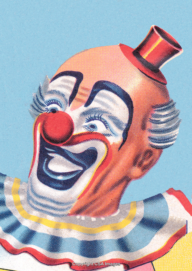 Cheerful Vintage Clown Illustration in Bright and Bold Colors