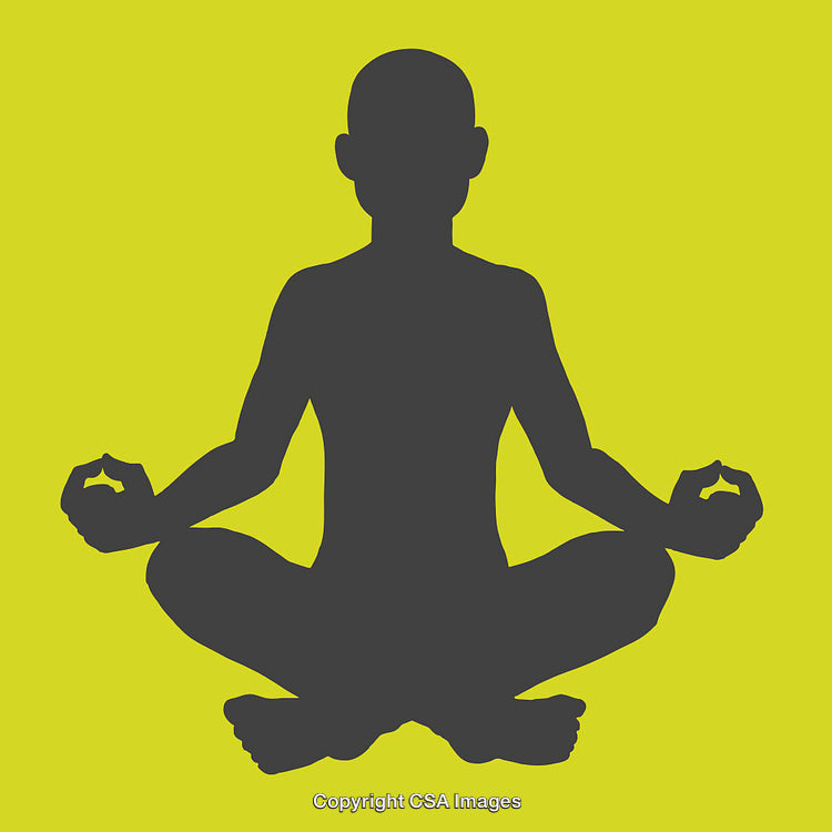 Silhouette of a Meditating Figure on Yellow Background in Lotus Pose