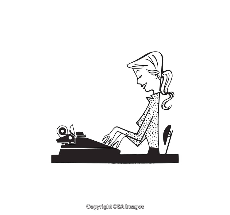 Illustrative Artwork of Woman Typing on a Vintage Typewriter