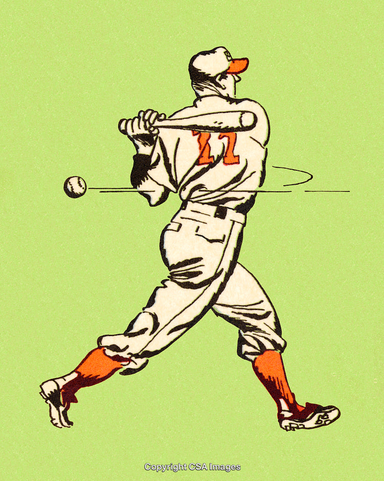 Vintage Illustration of a Baseball Player Swinging a Bat