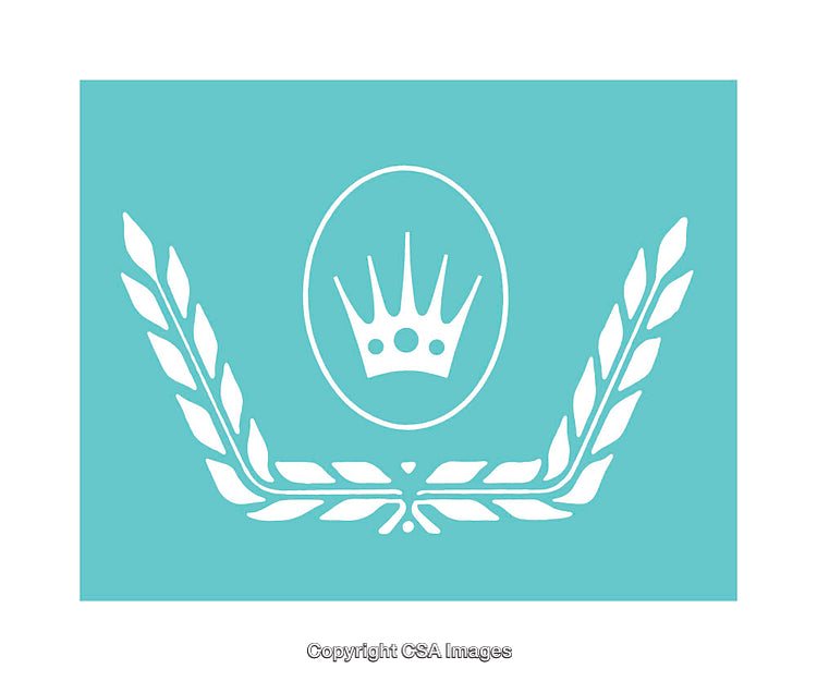 Minimalist Crown Icon with Laurel Leaves on Blue Background