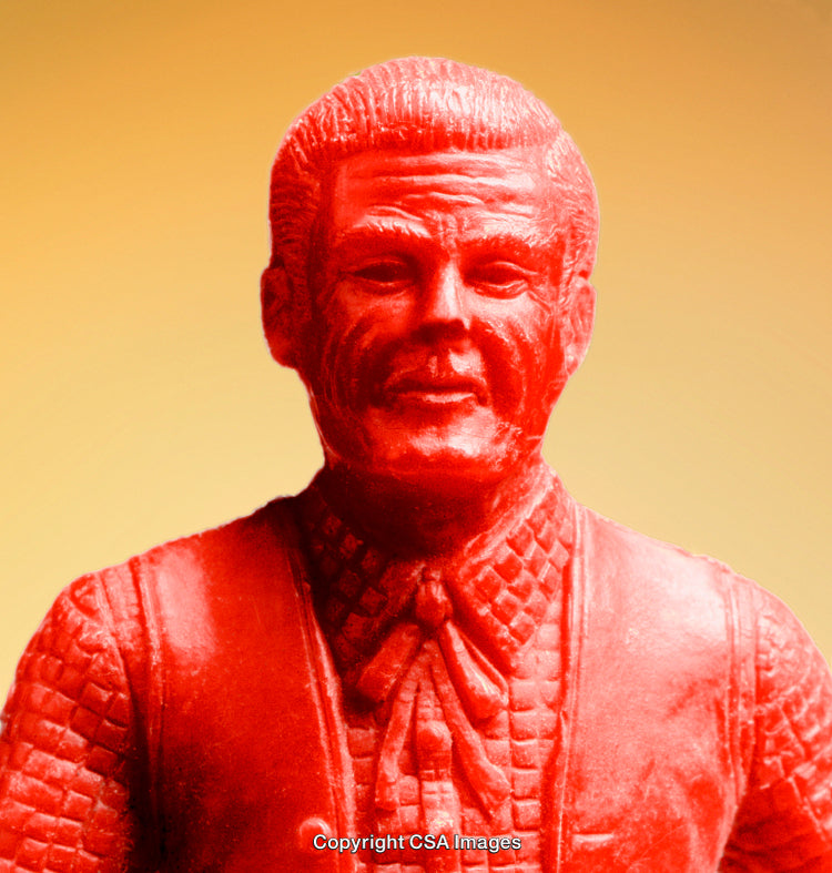 Plastic Figurine with Red Hue on Orange Gradient Background