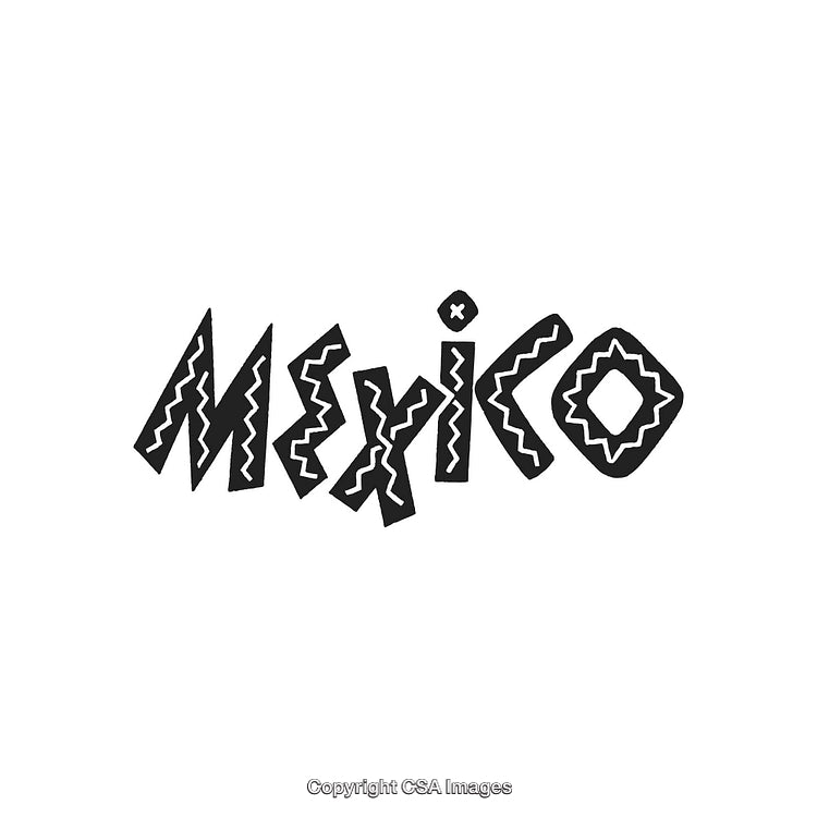 Stylized Black and White Mexico Typography with Cultural Design Elements
