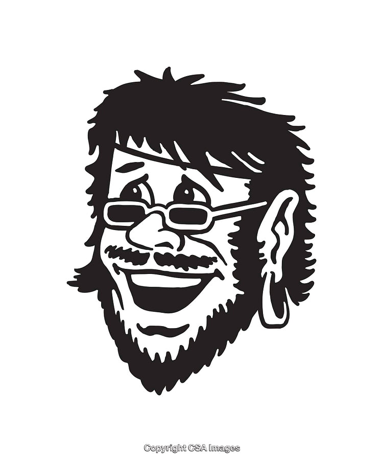 Black and White Line Art of a Smiling Man Wearing Glasses