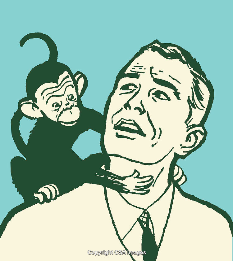 Funny Illustration of Monkey Interacting With a Businessman in Creative Style