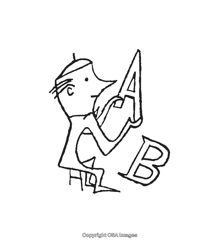 Illustration of a Person Holding Letters in Line Art Style