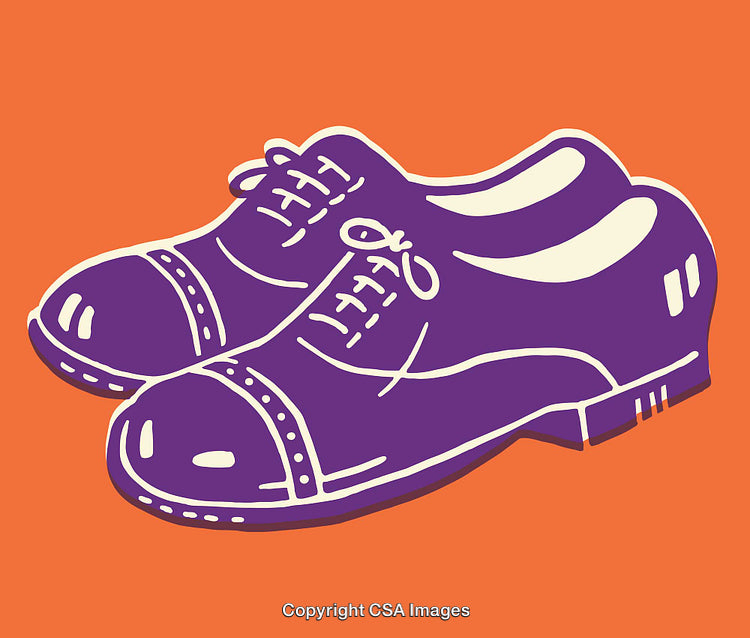 Purple Shoes Illustration on Bright Orange Background in Line Art Style