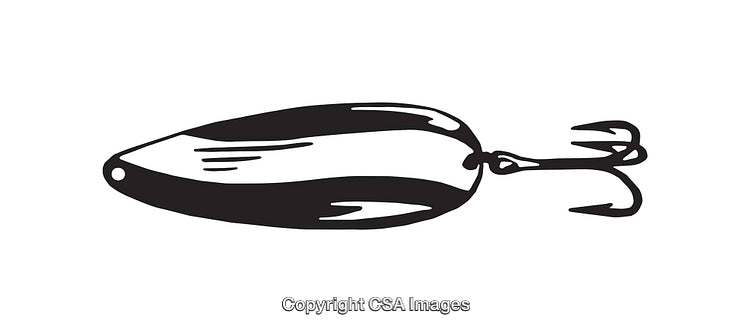 Monochrome Illustration of Traditional Fishing Lure with Hooks