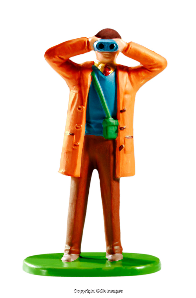 Detailed Plastic Figurine of Person Observing Through Binoculars