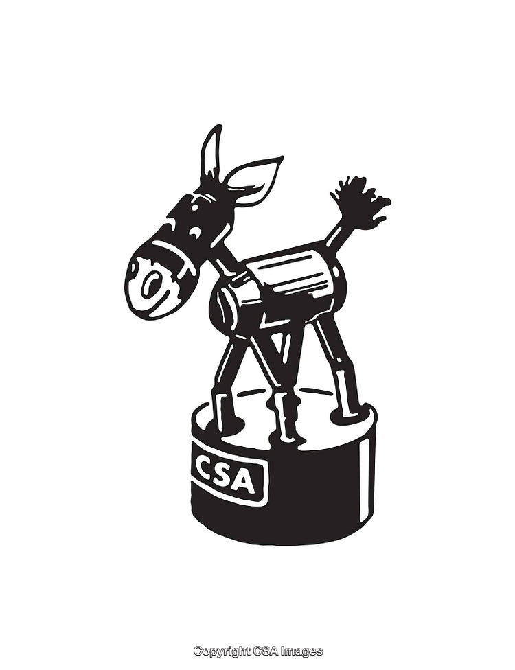 Black and White Trophy Illustration Featuring Donkey Statue on CSA Base