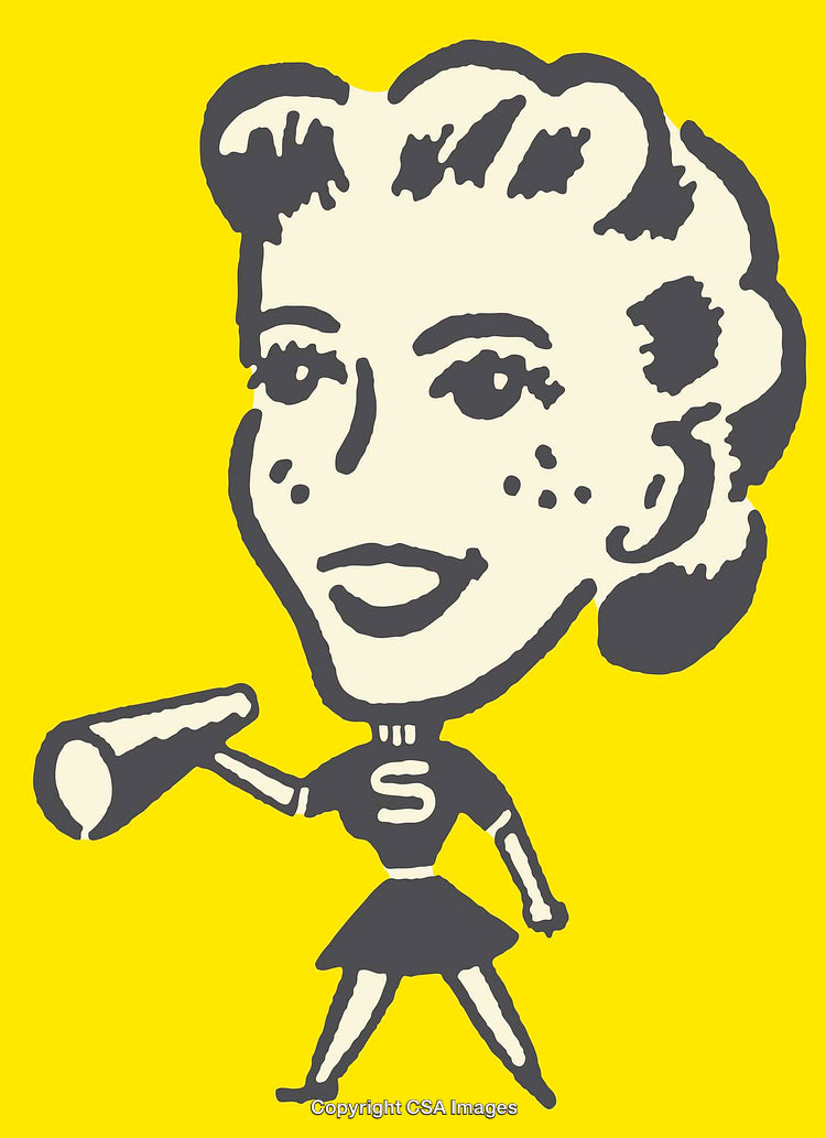 Vintage Style Cheerleader Illustration with Yellow Background