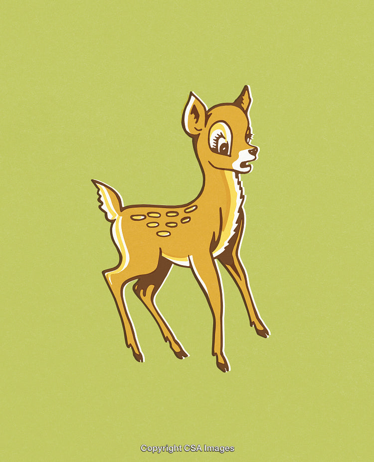 Charming Cartoon Fawn with a Bright Green Background