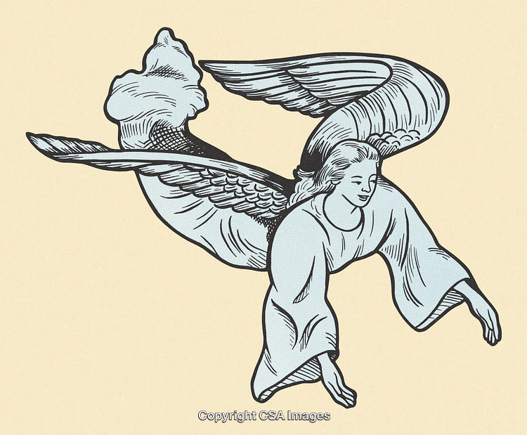 Vintage Illustration of a Flying Angel with Wings and Flowing Robes