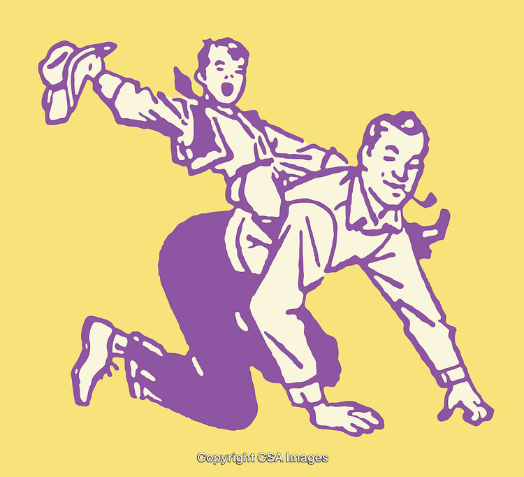 Father and Child Playing Together in Vintage Line Art Style