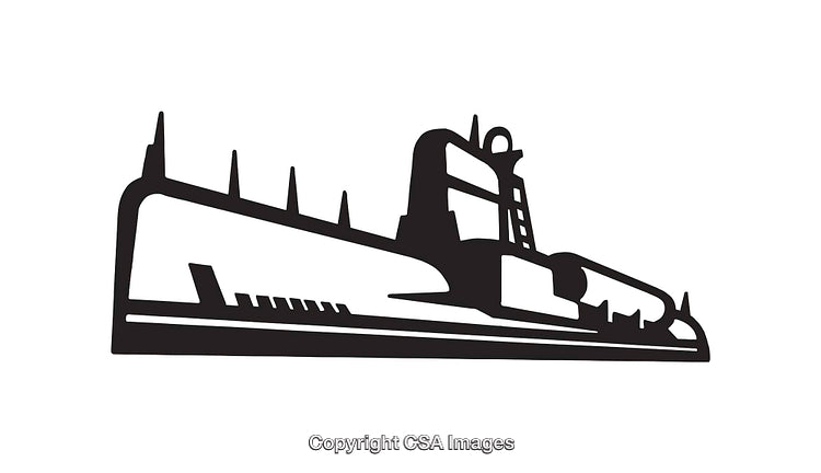 Stylized Black and White Illustration of a Submarine Profile