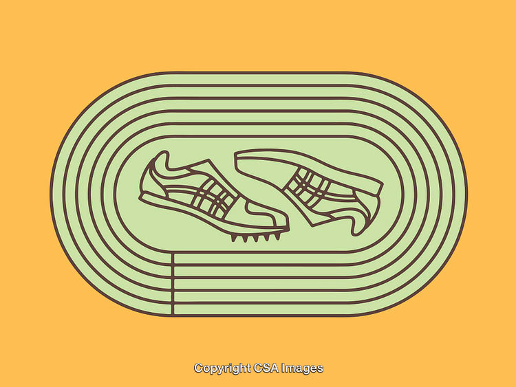 Color Line Art Illustration of a Running Track and Sports Shoes