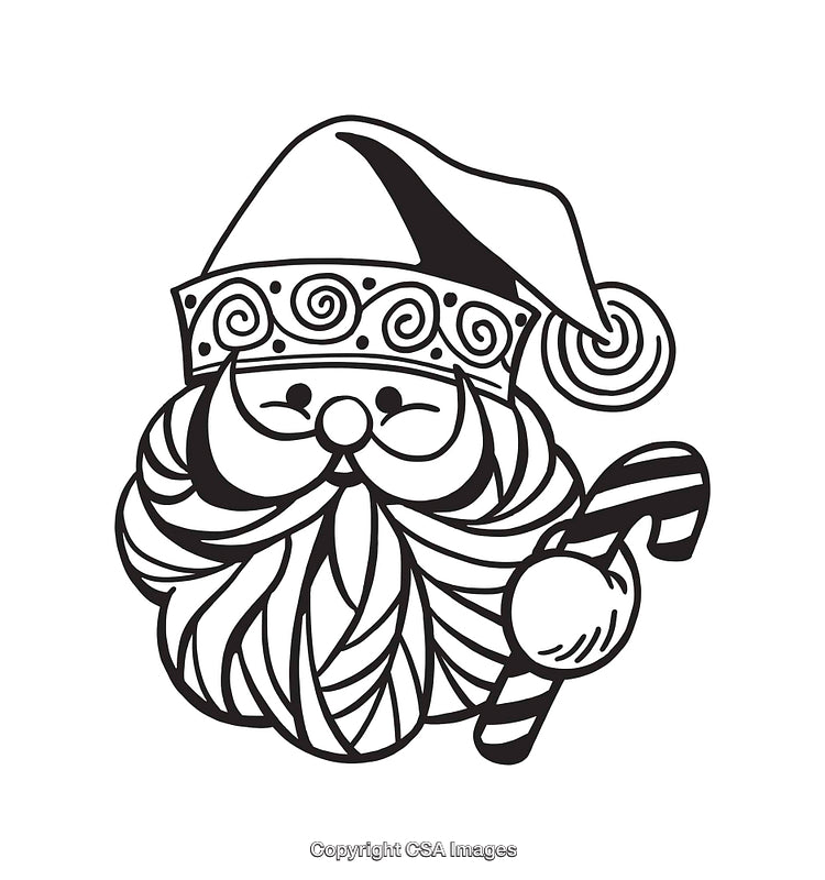 Black and White Santa Claus Illustration with Candy Cane Artwork