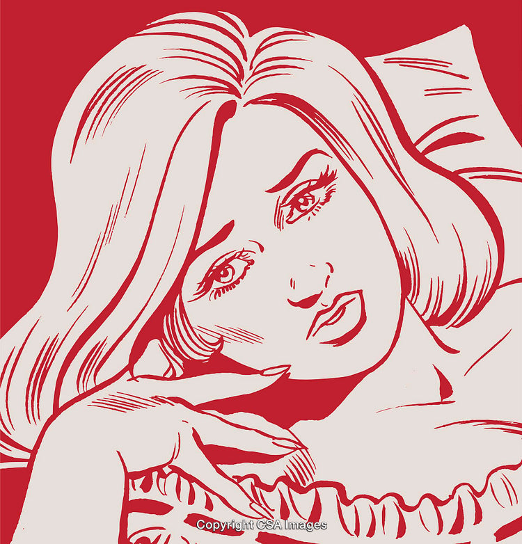 Vintage Illustration of a Thoughtful Woman with a Retro Graphic Style