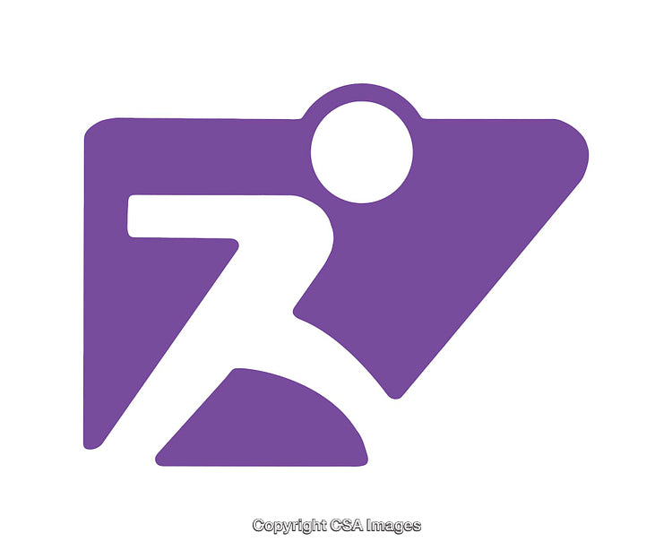 Purple Icon Depicting a Running Person Inside a Geometric Shape