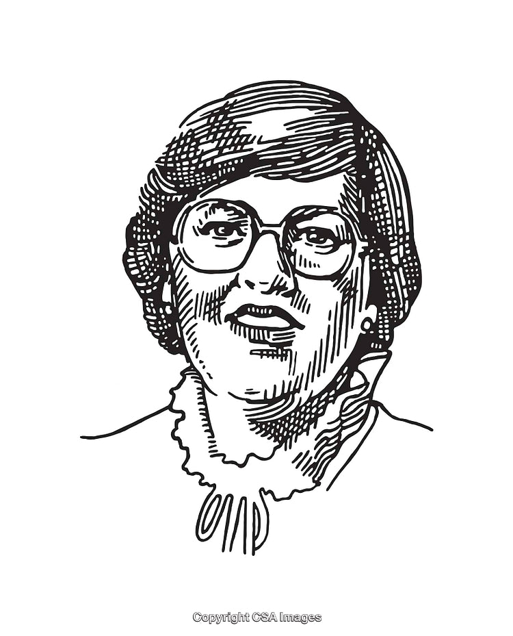 Black and White Line Art Portrait of a Woman with Glasses and Collar