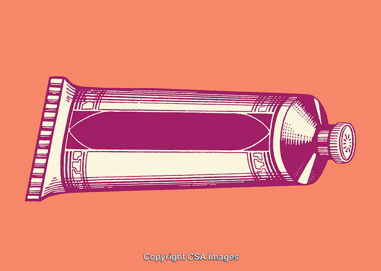 Vintage Line Art Illustration of a Cream Tube on a Colored Background